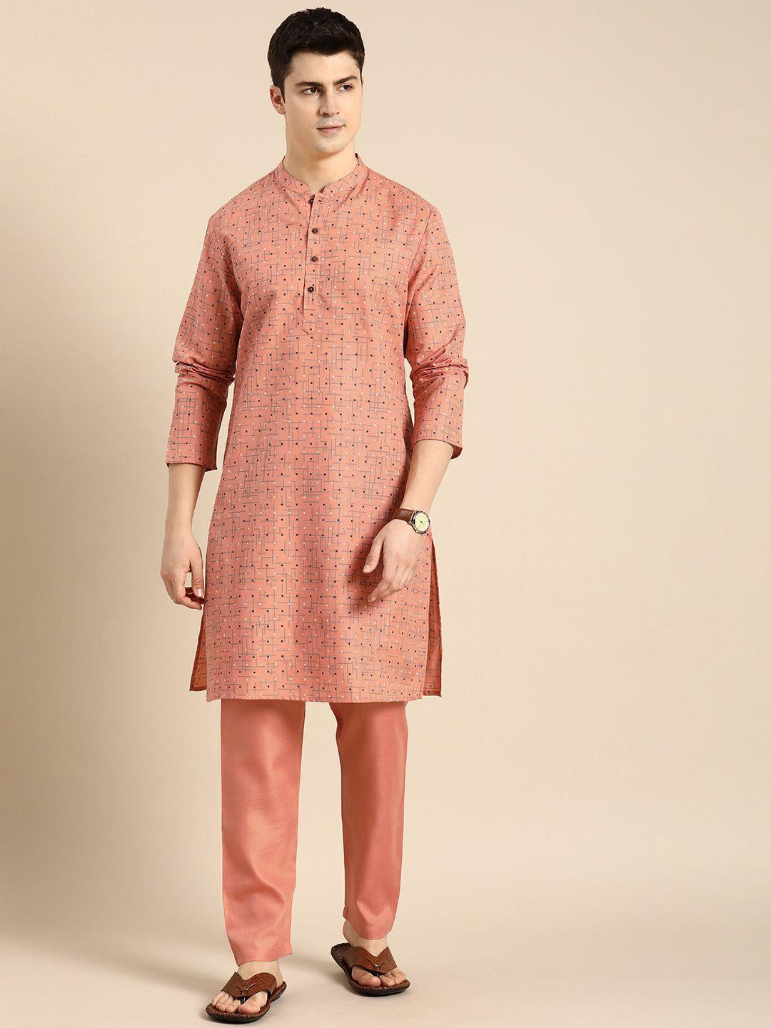 anouk men geometric printed regular kurta with trousers