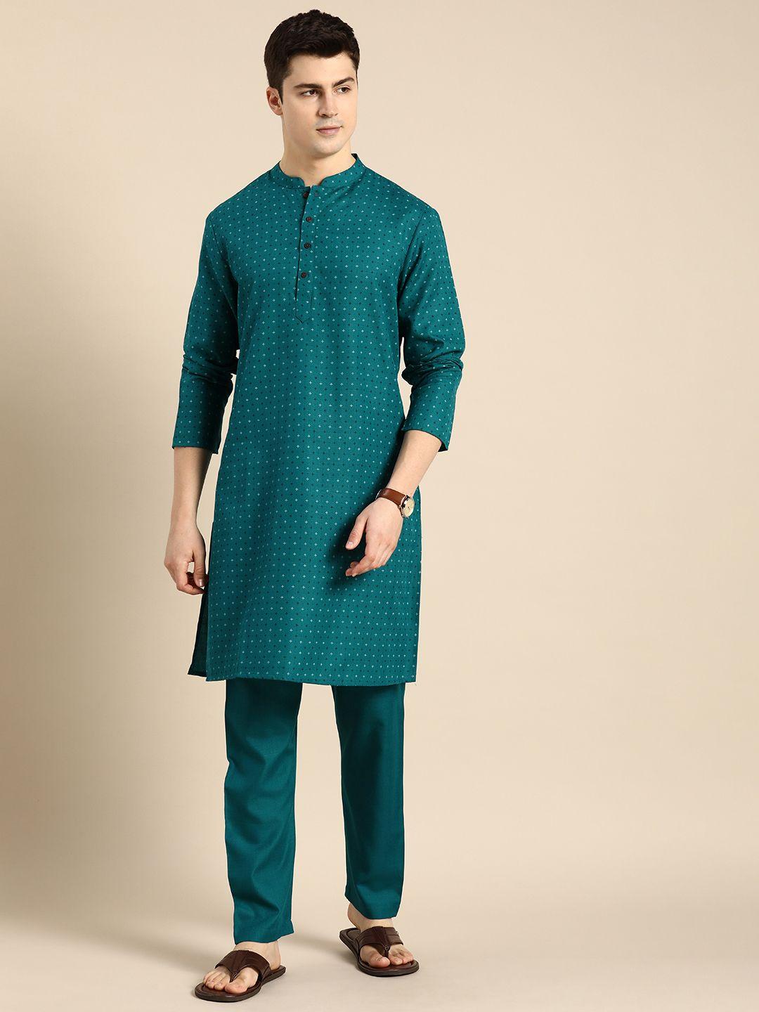 anouk men geometric printed regular kurta with trousers