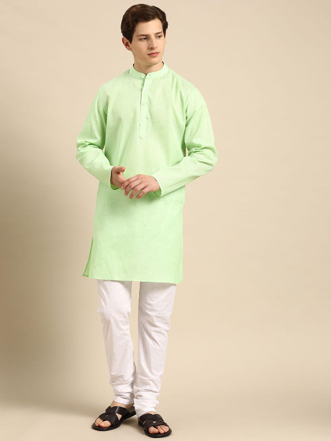 anouk men green pure cotton kurta with churidar