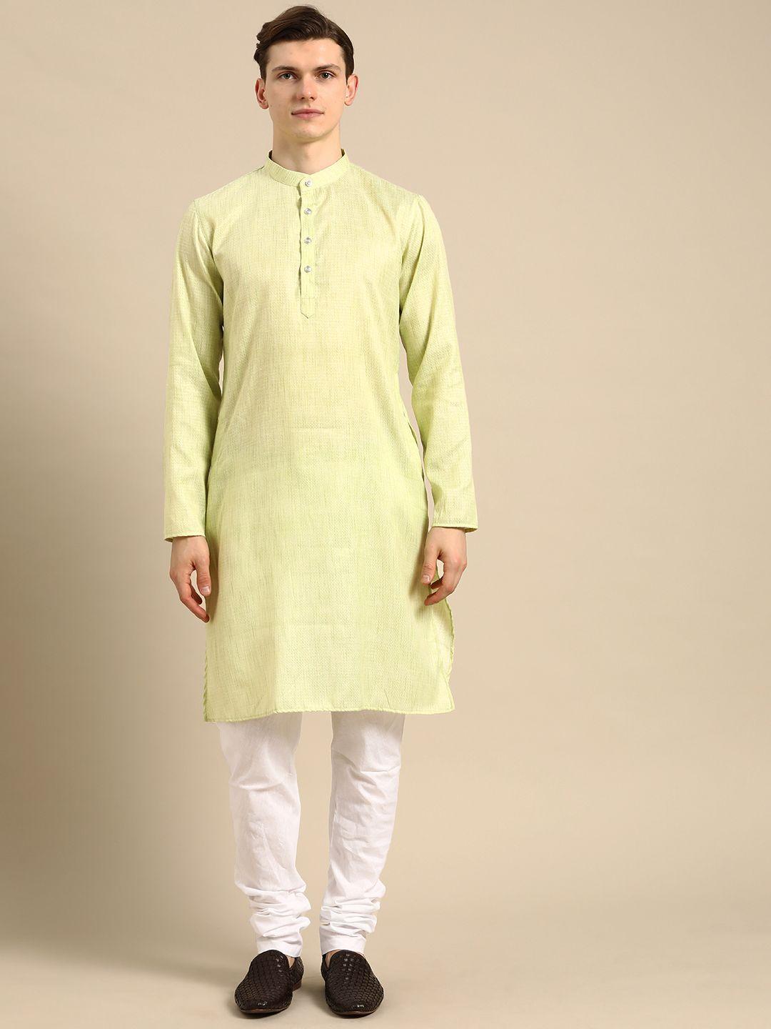 anouk men green solid kurta with churidar