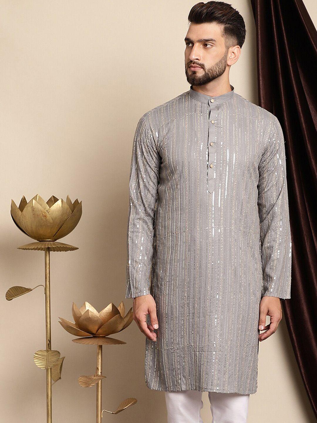 anouk men grey flared sleeves kurta