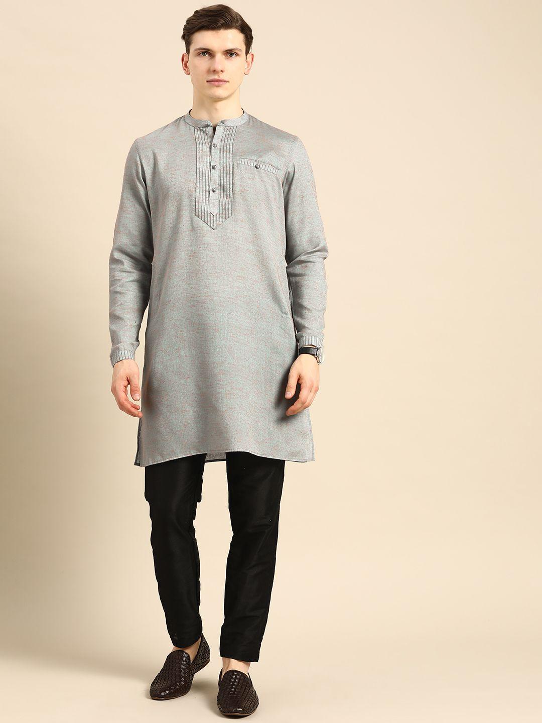 anouk men grey solid kurta with trousers