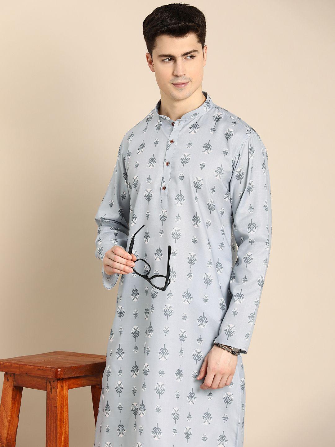 anouk men mandarin collar floral printed kurta