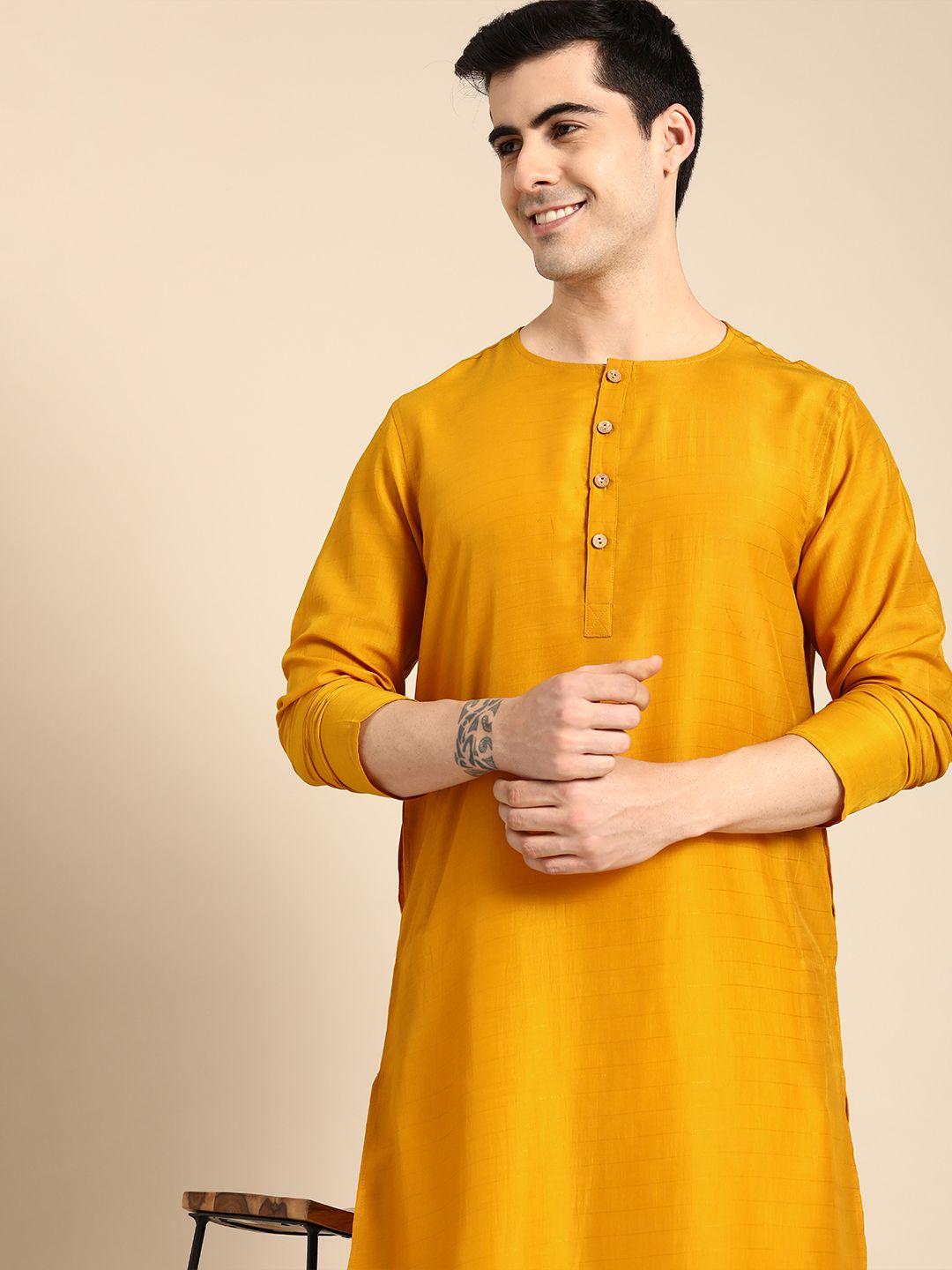 anouk men mustard yellow kurta