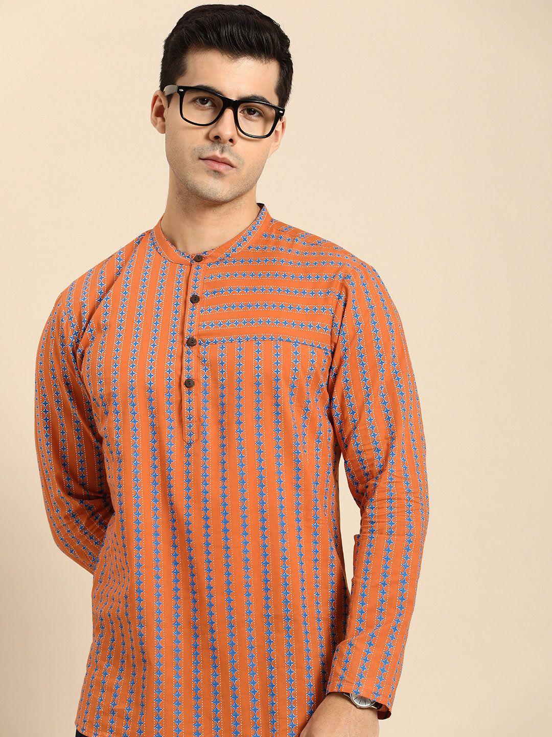 anouk men orange & blue printed kurta