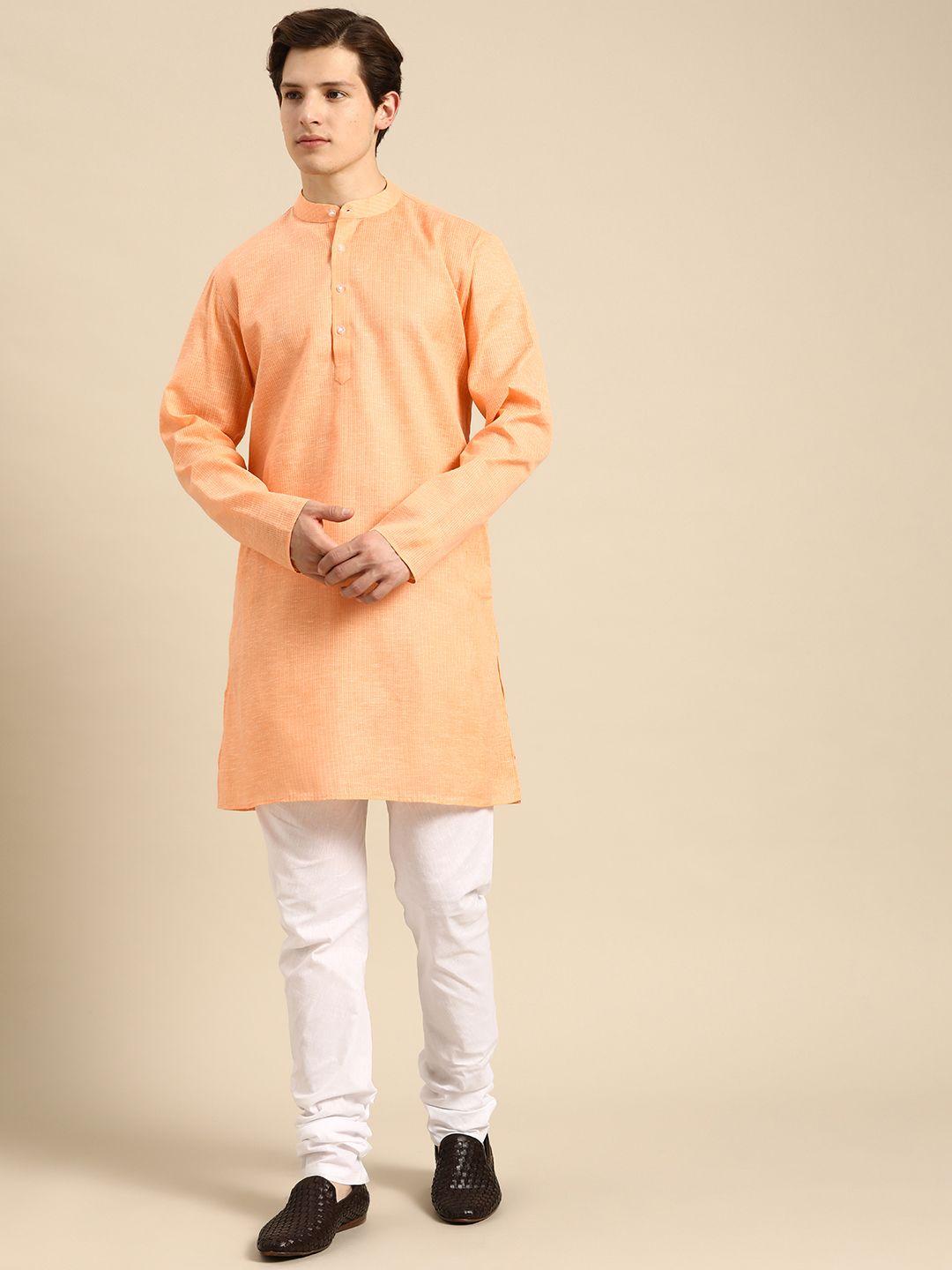 anouk men orange pure cotton kurta with churidar