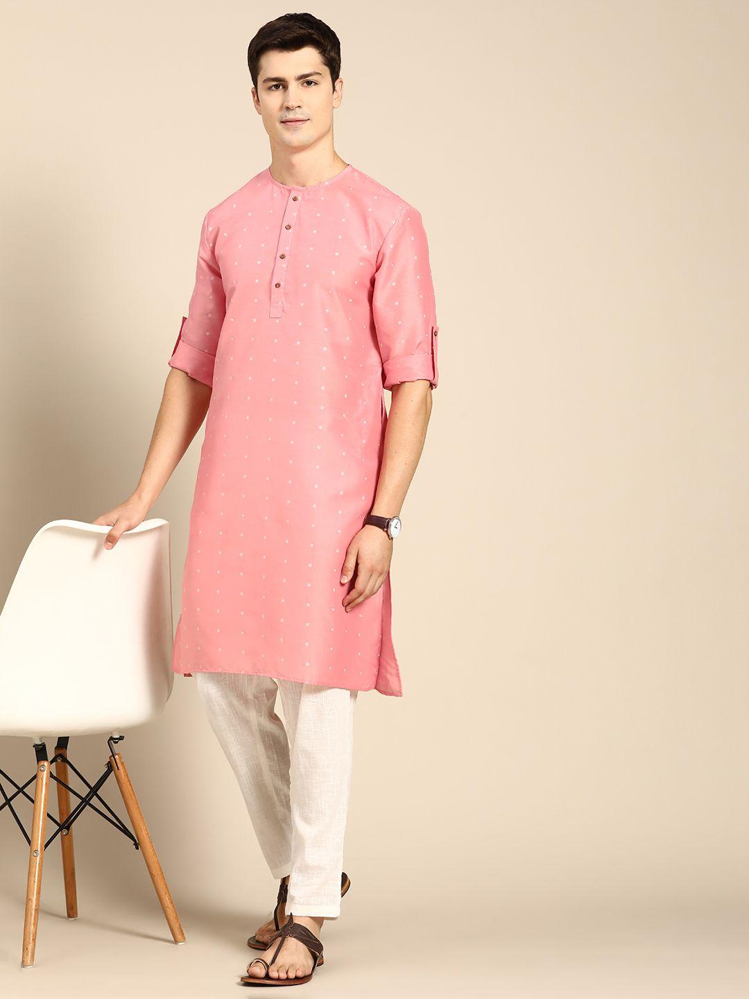 anouk men pink geometric print kurta