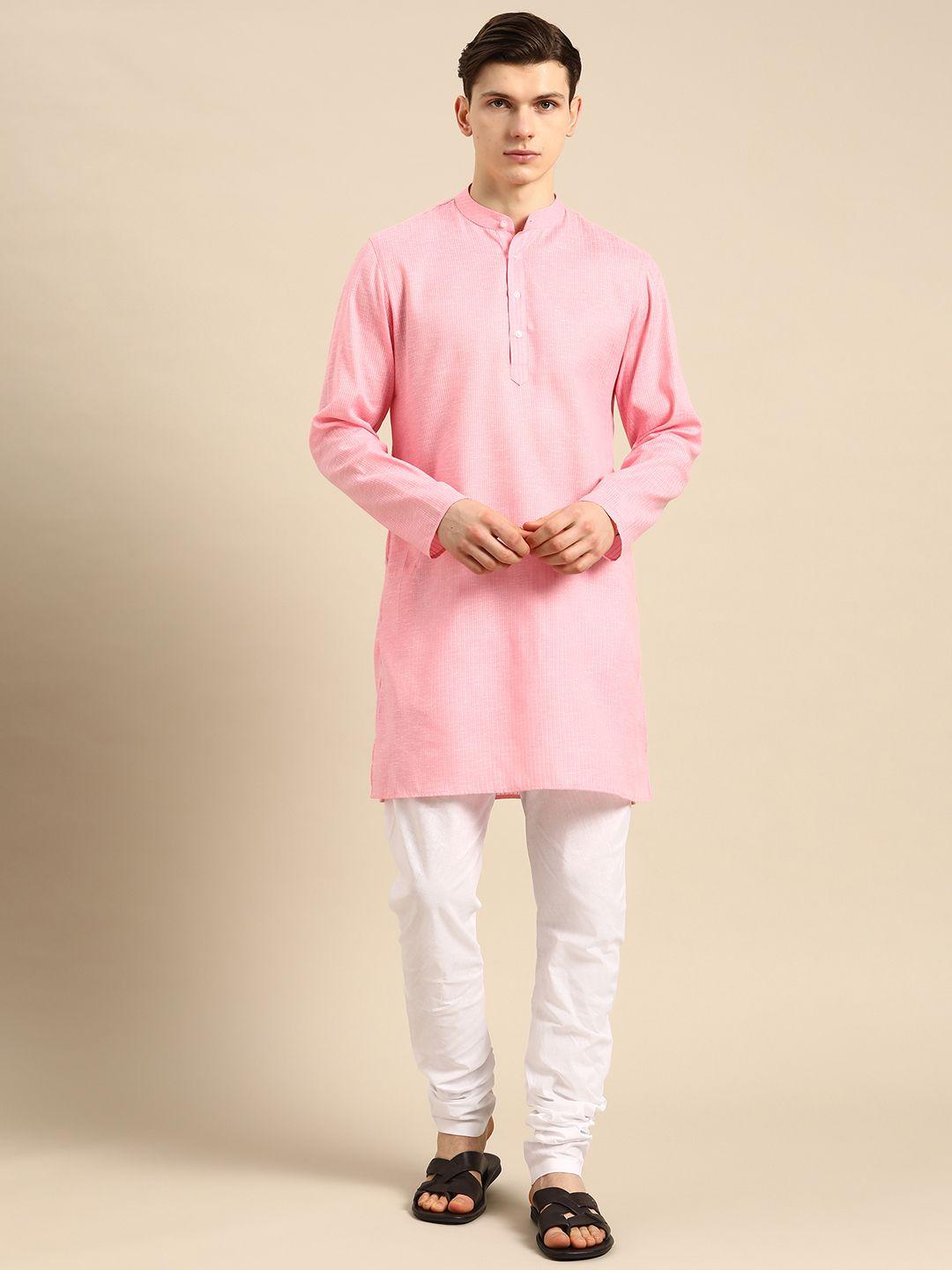 anouk men pink pure cotton kurta with churidar