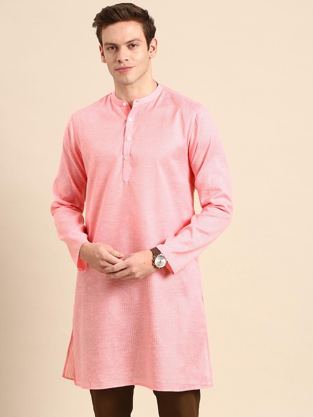 anouk men pink striped pure cotton kurta