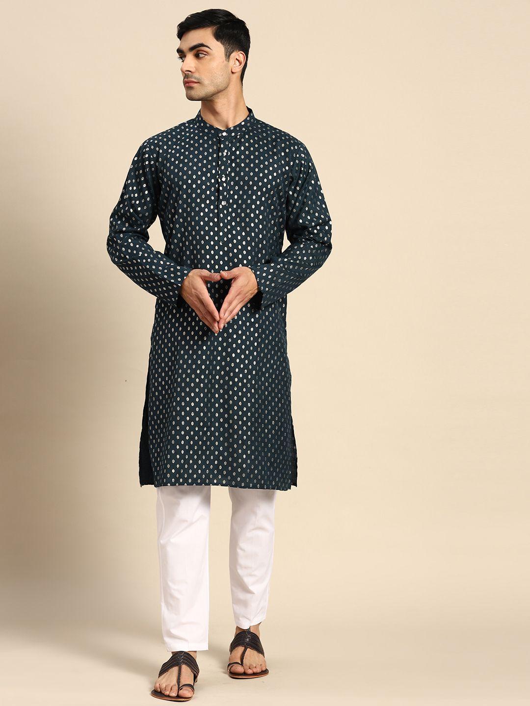 anouk men printed kurta with pyjamas