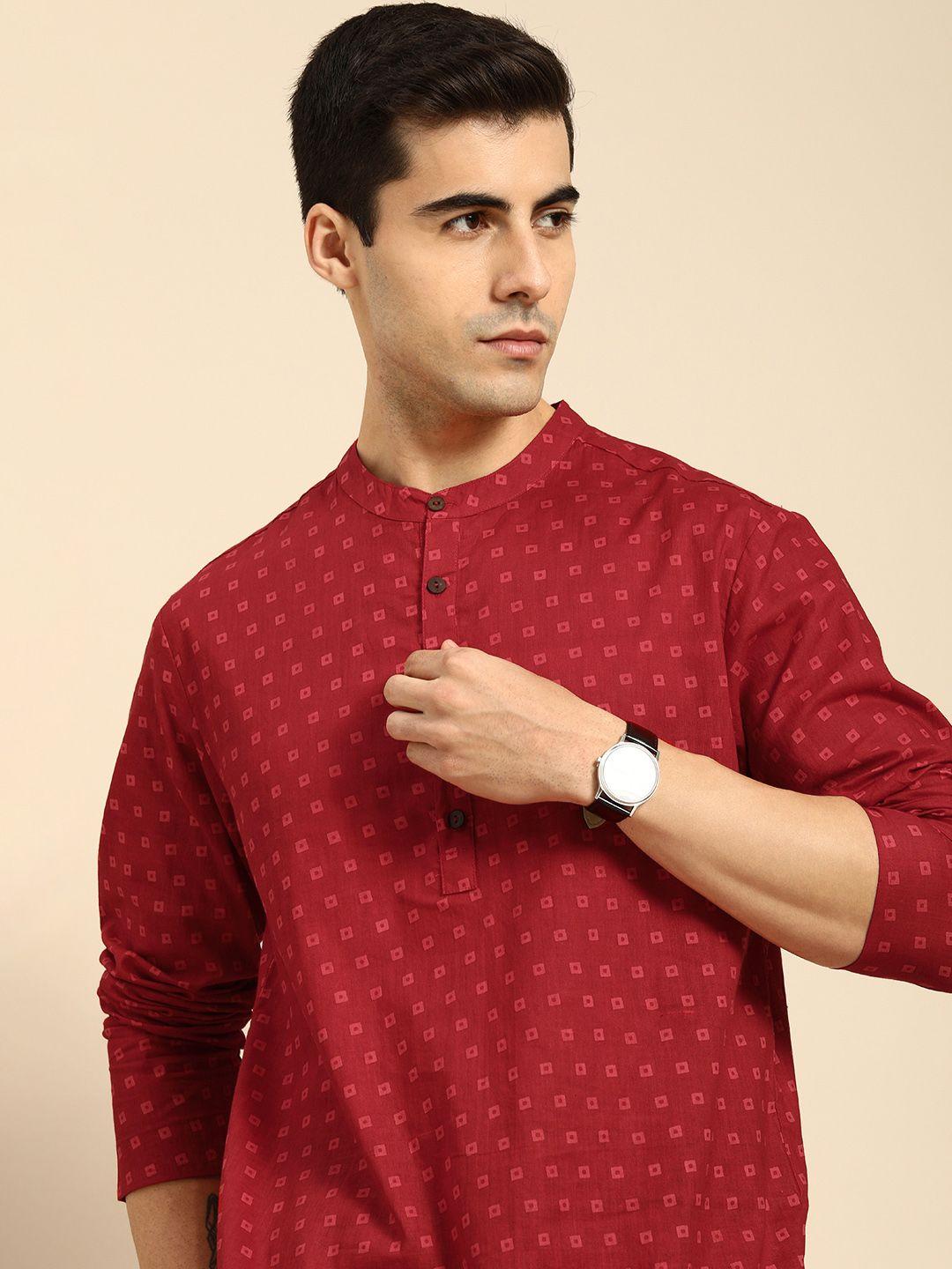 anouk men red printed pure cotton straight kurta