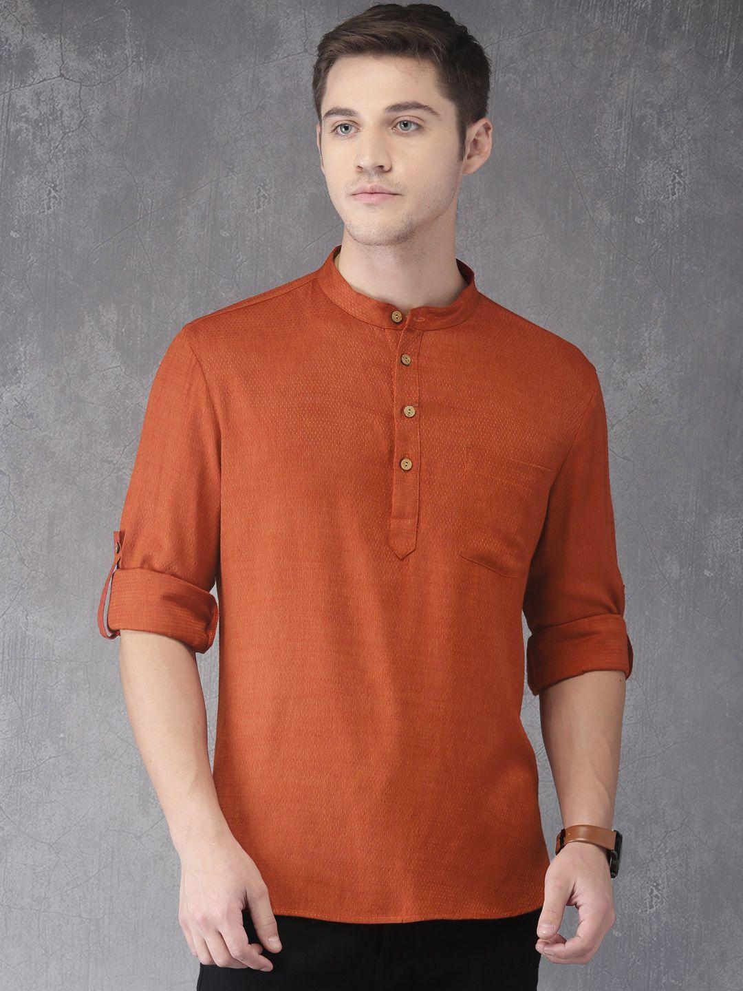 anouk men rust solid straight kurta