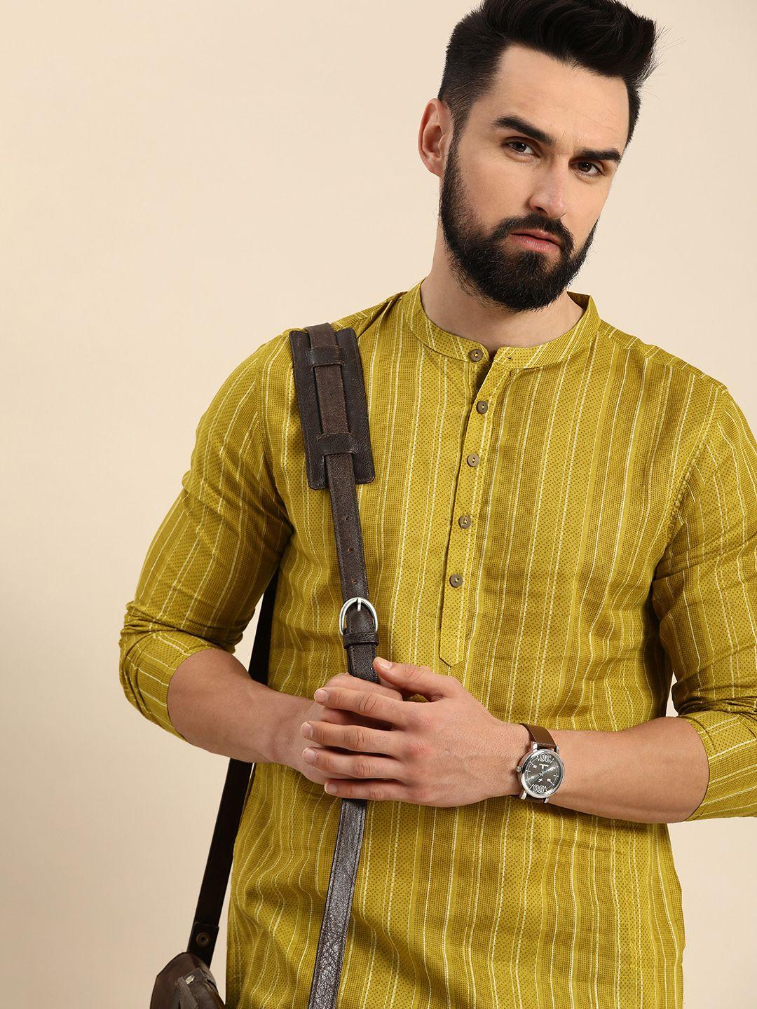 anouk men striped and printed pure cotton straight kurta