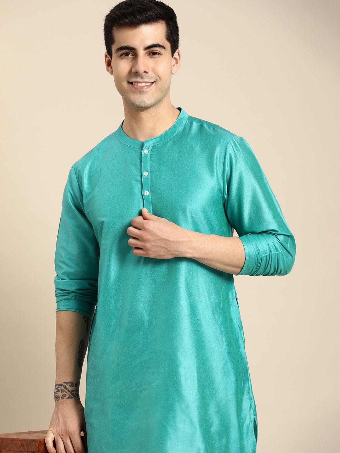 anouk men turquoise blue kurta