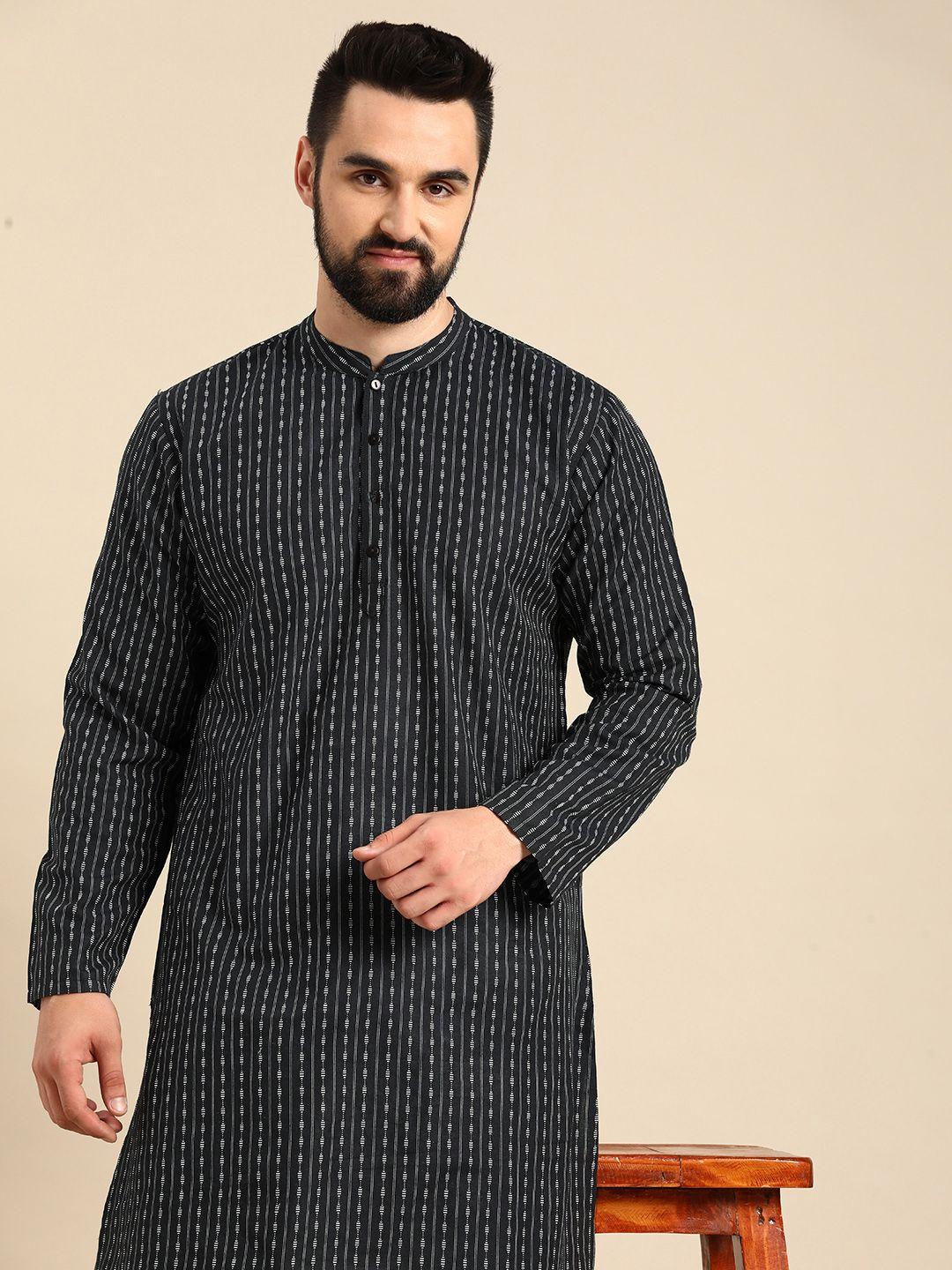 anouk men woven design long sleeves striped kurta