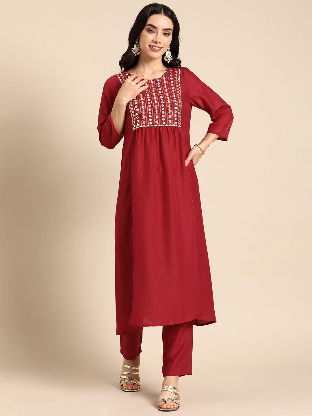 anouk mirror work a-line flared kurta with trousers