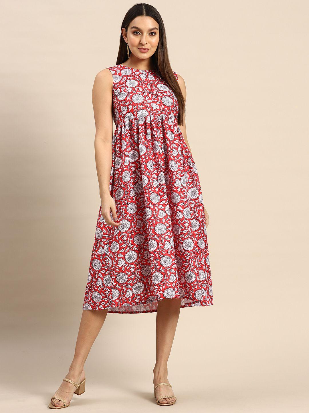 anouk motifs printed a-line ethnic midi dress