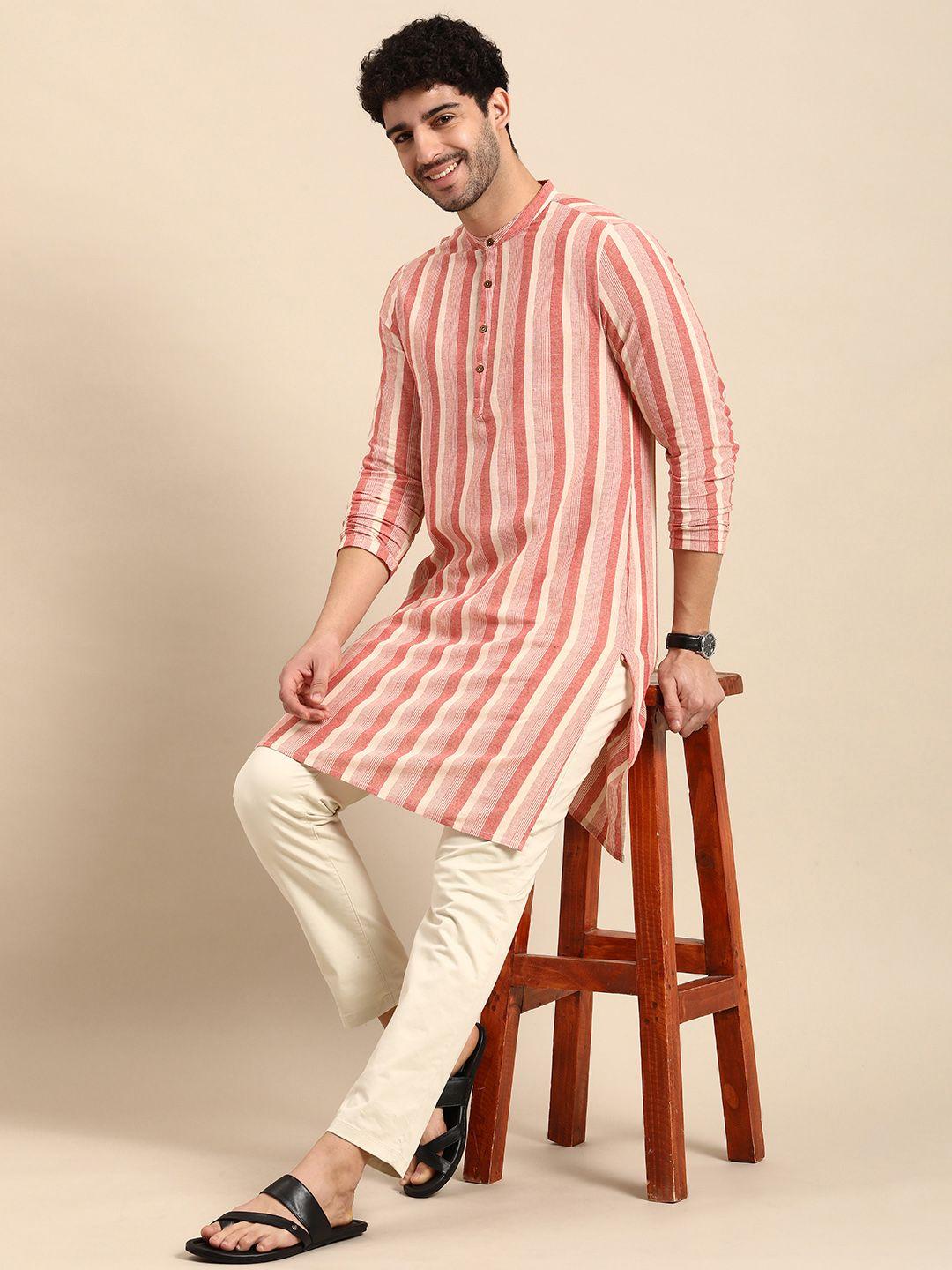 anouk multi or variegated stripes band collar straight kurta