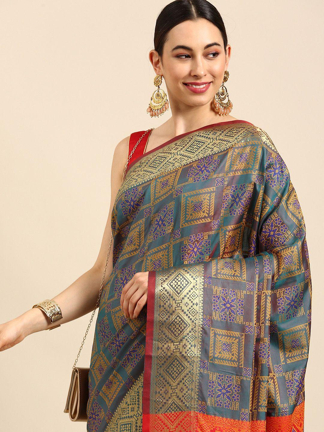 anouk multicoloured & multicoloured woven design zari ready to wear mysore silk saree