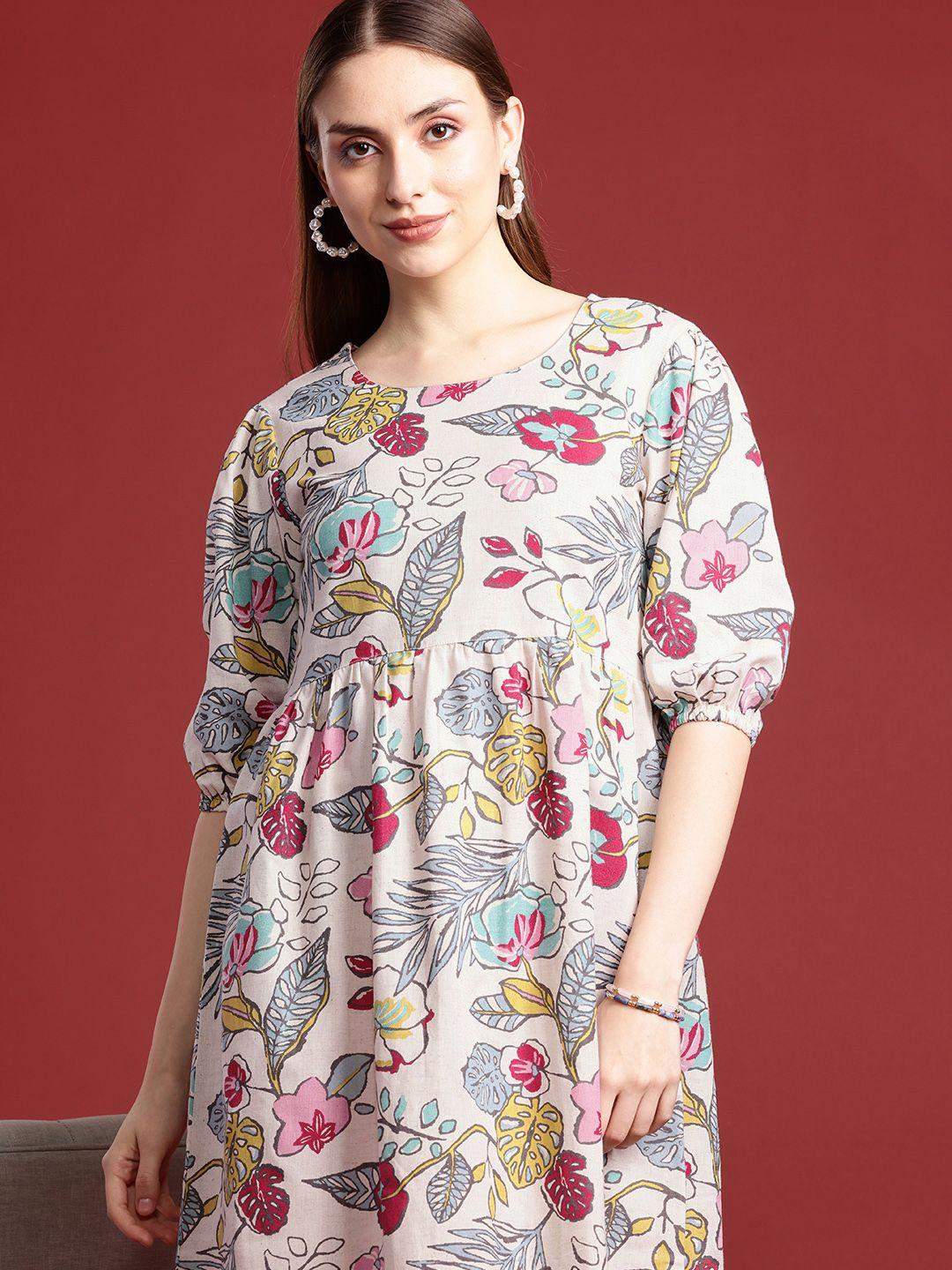 anouk multicoloured floral print a-line dress