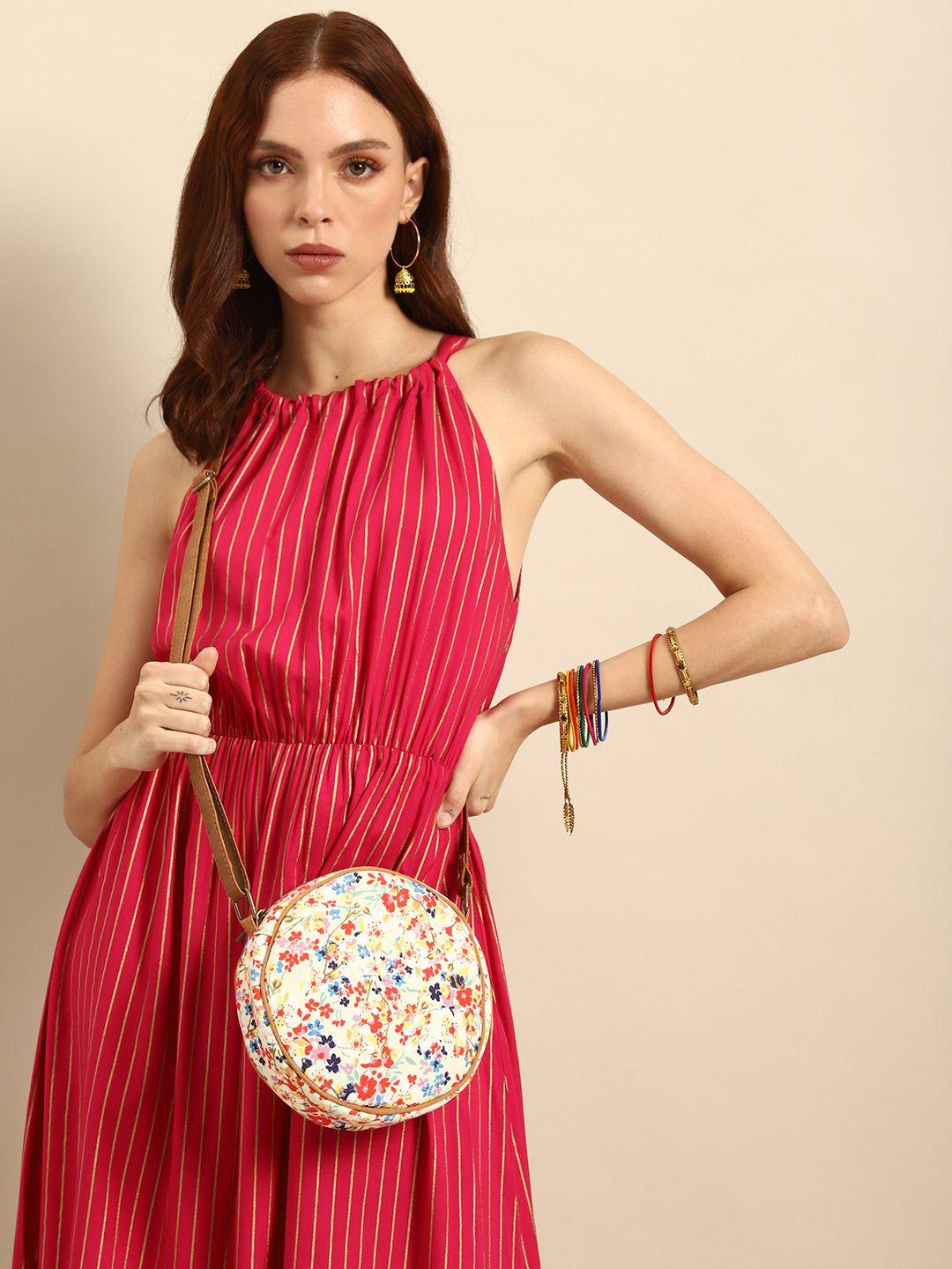 anouk multicoloured floral printed structured sling bag