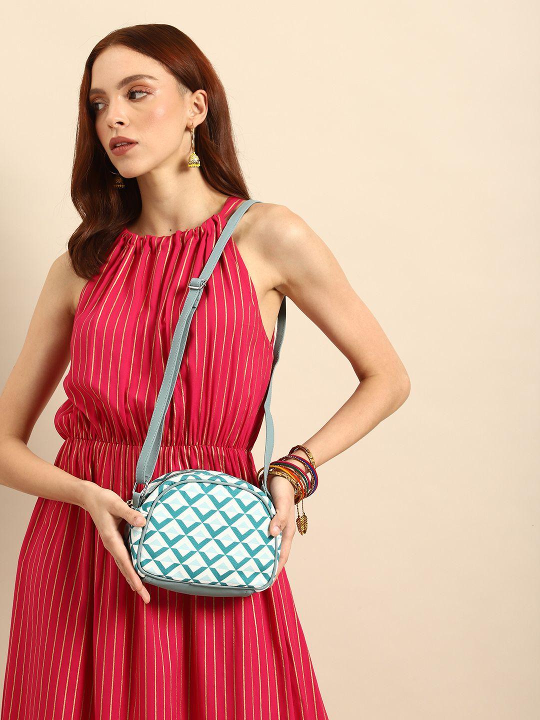 anouk multicoloured geometric printed structured sling bag