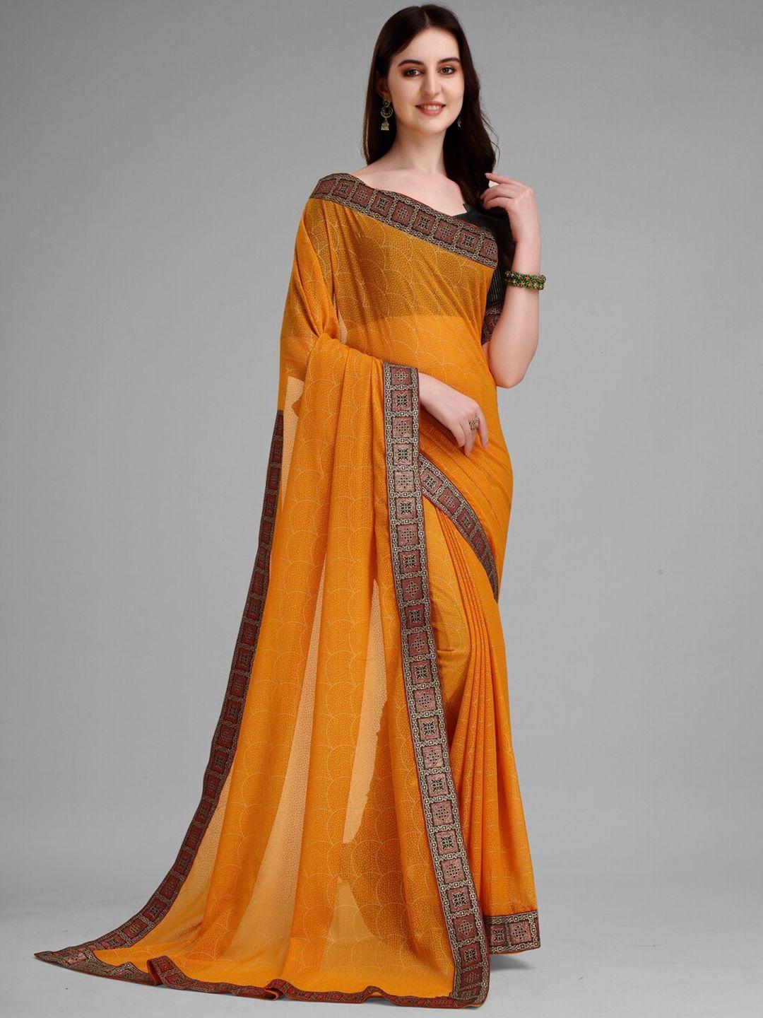 anouk mustard & black geometric printed embellished saree