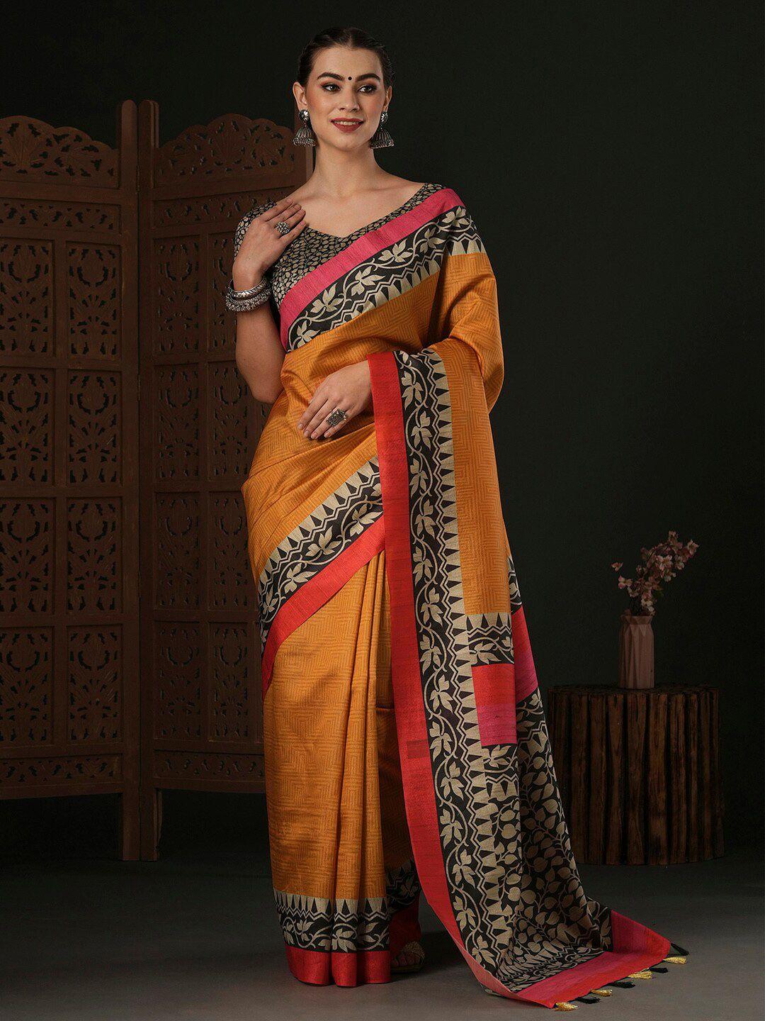 anouk mustard bagh silk blend designer dabu saree