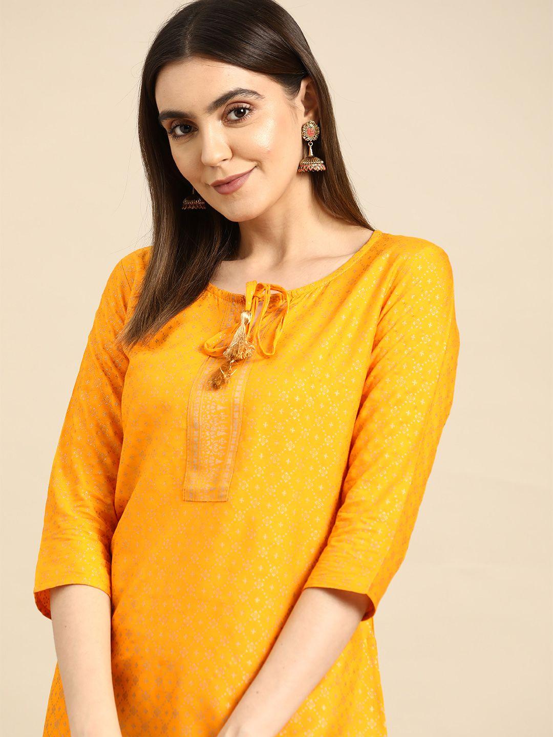 anouk mustard yellow printed kurti