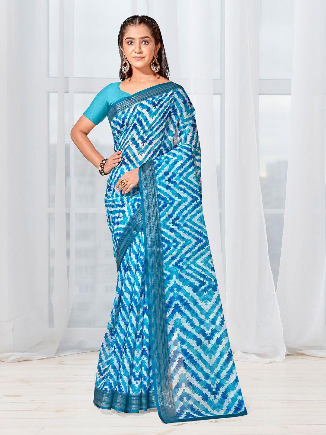 anouk navy blue abstract printed saree with zari border