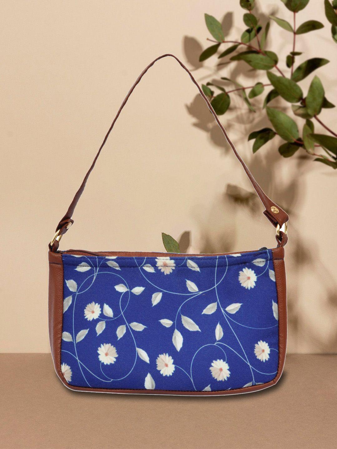 anouk navy blue floral printed oversized structured shoulder bag