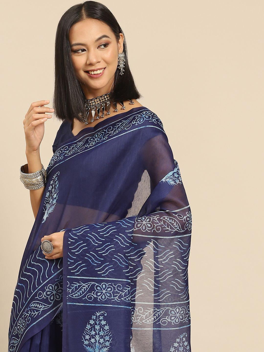 anouk navy blue paisley saree