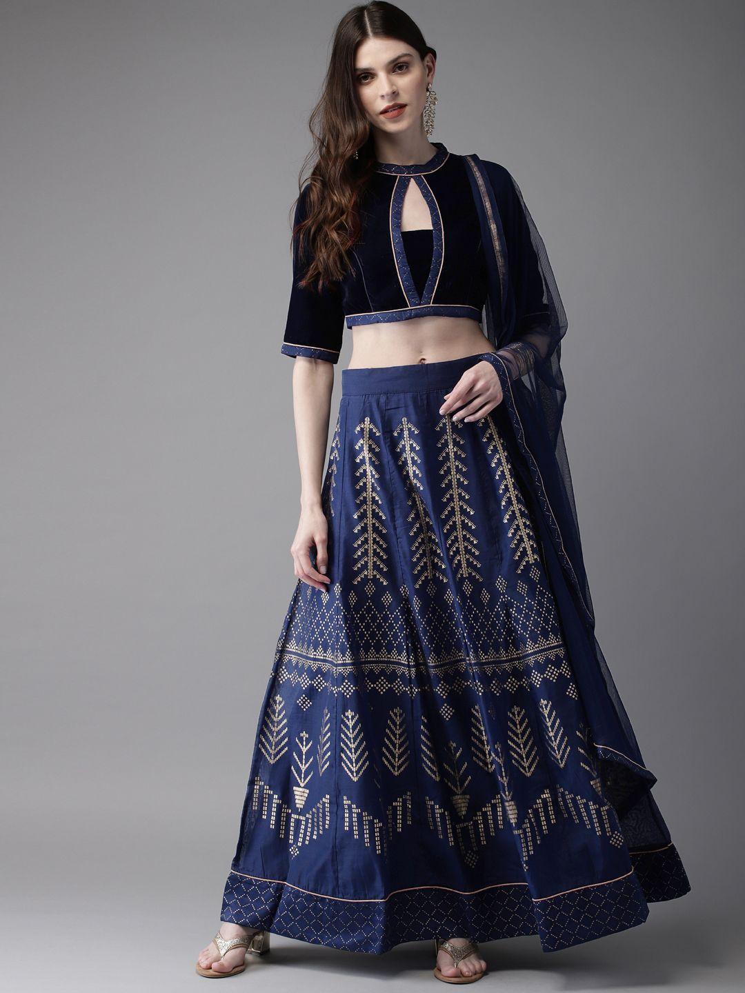 anouk navy blue ready to wear lehenga & blouse with dupatta