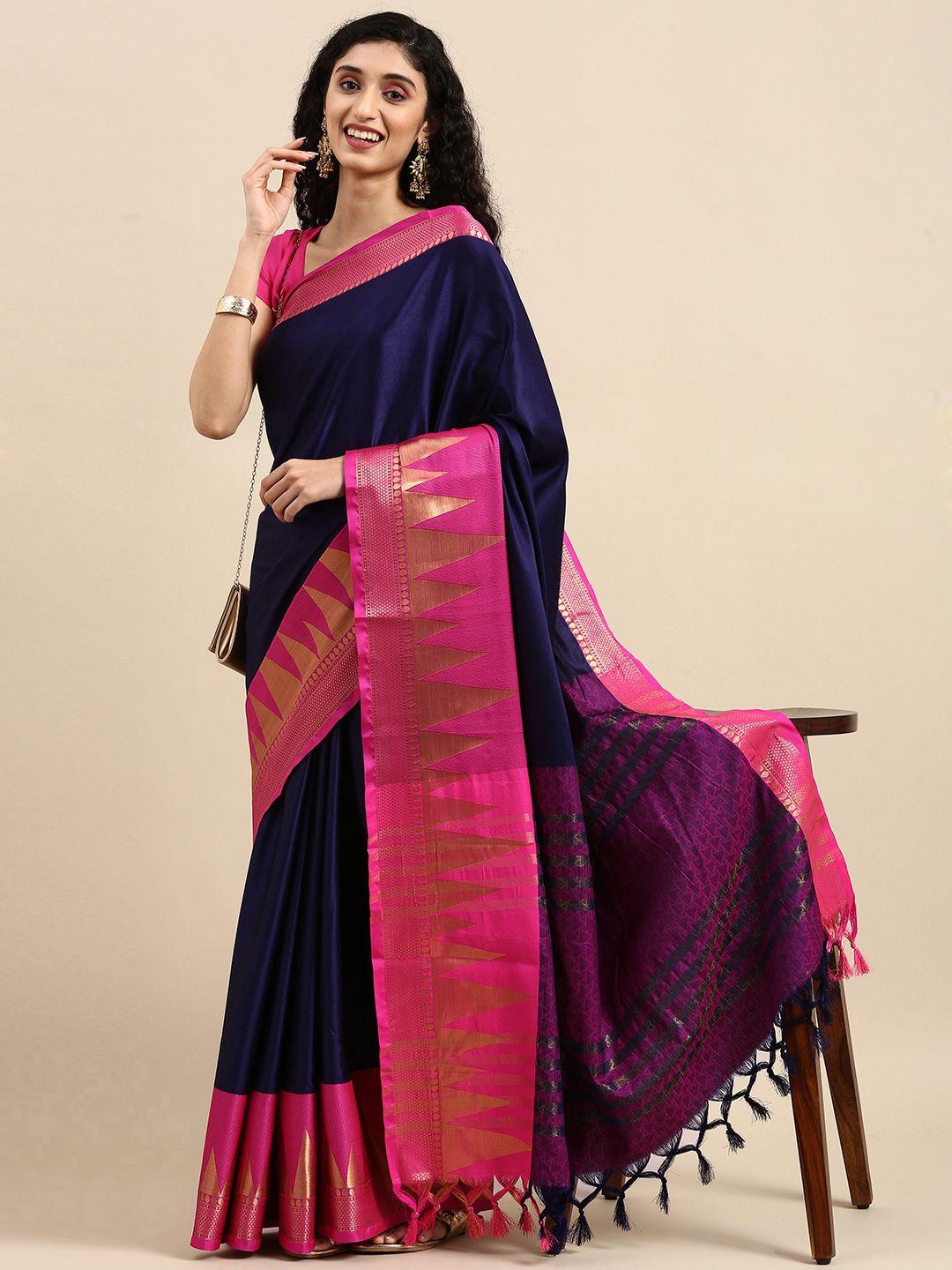 anouk navy blue woven design pure silk kanjeevaram saree