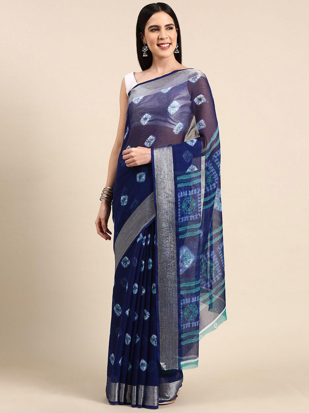 anouk navy ethnic motifs printed pure chiffon saree