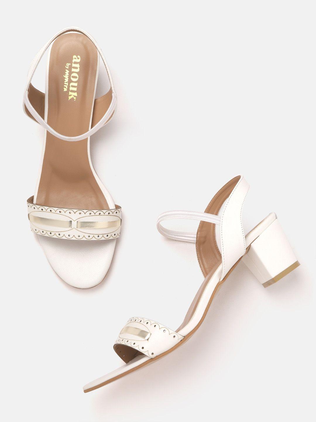 anouk off white & gold-toned block heels