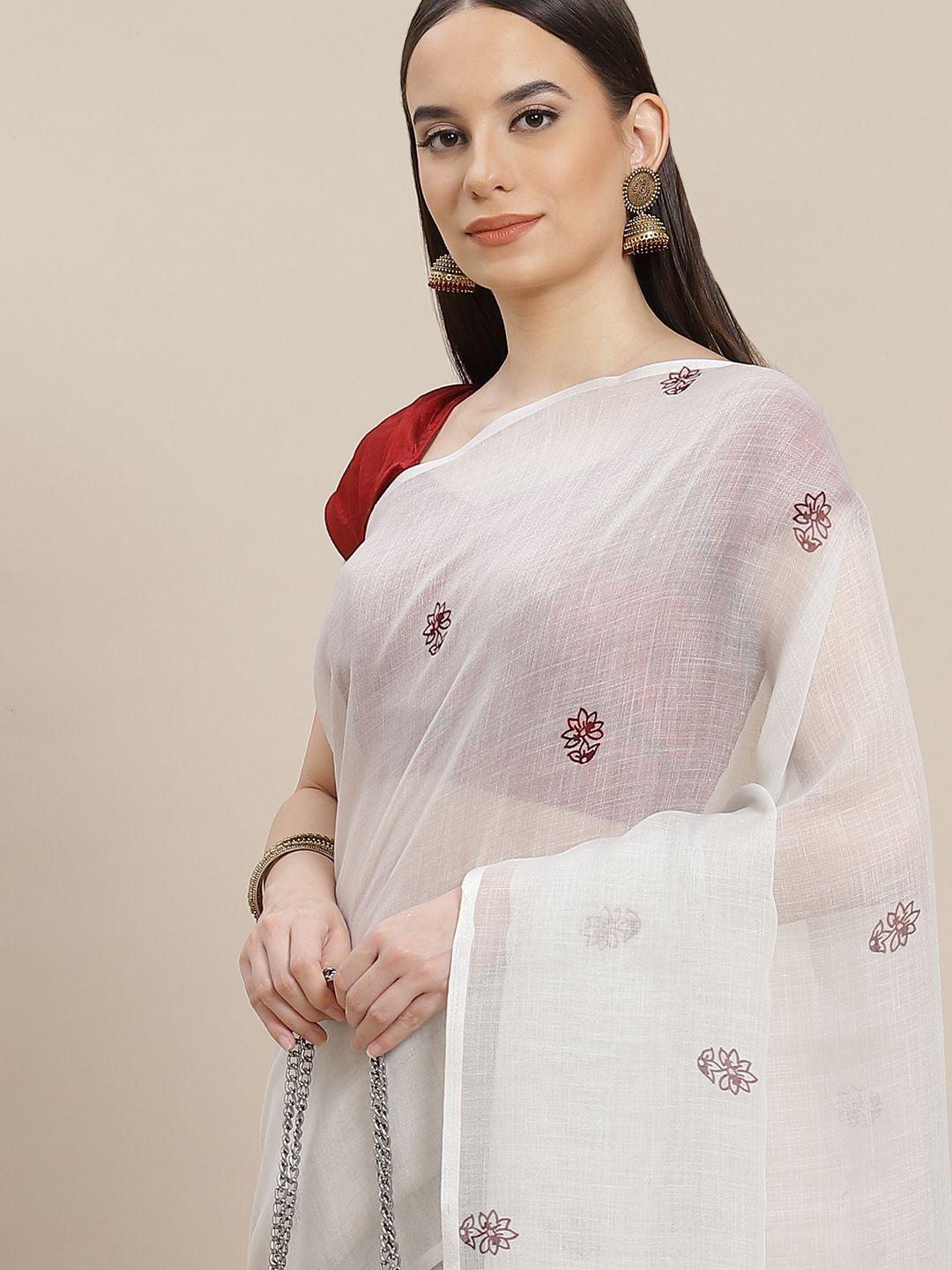 anouk off white & mauve floral print saree