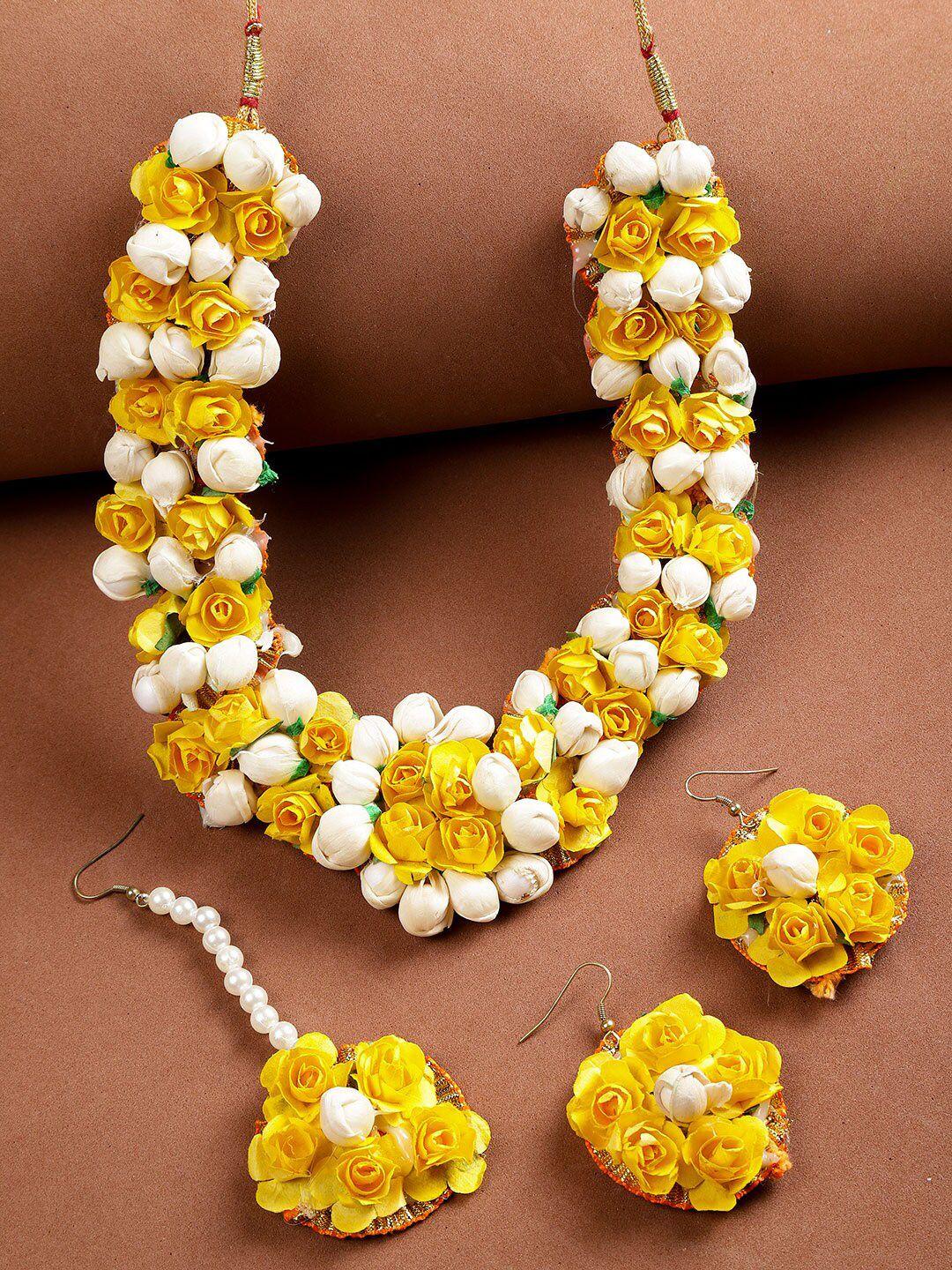 anouk off white beaded & floral jewellery set