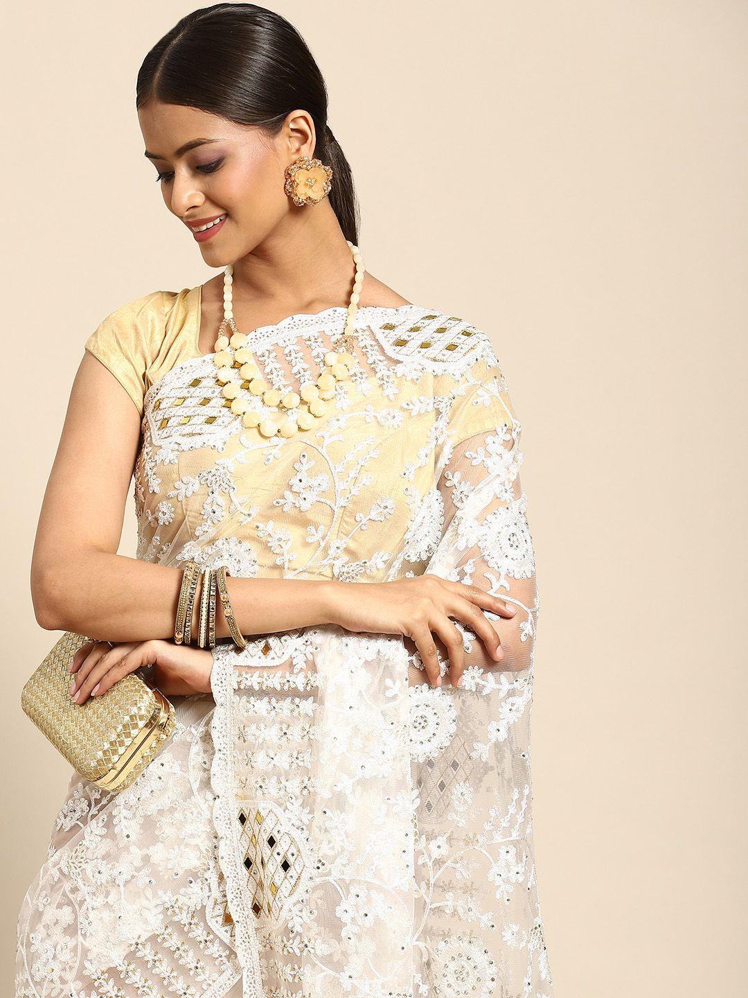 anouk off white ethnic motifs net saree