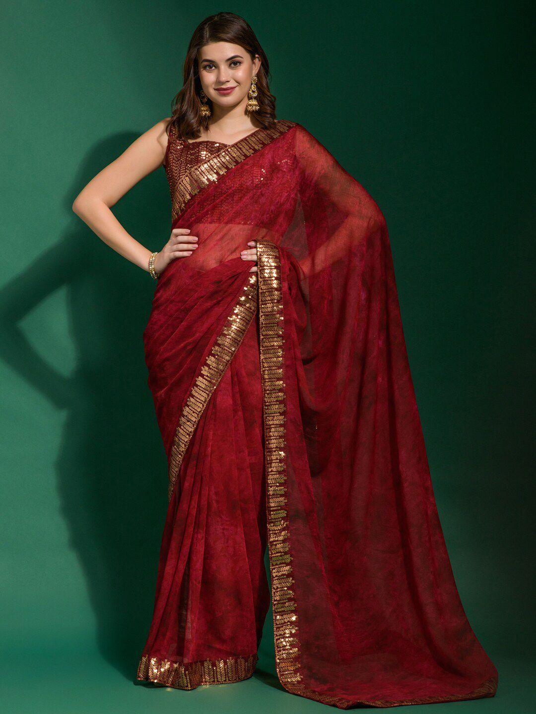 anouk orange & red tie and dye sequinned saree