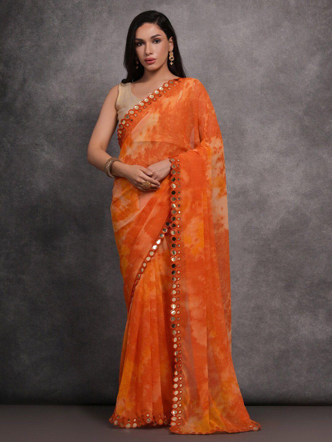anouk orange coloured embellished gotta patti pure georgette saree