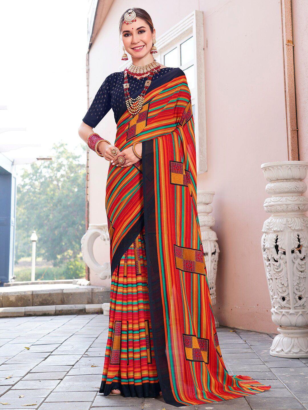 anouk orange geometric printed saree