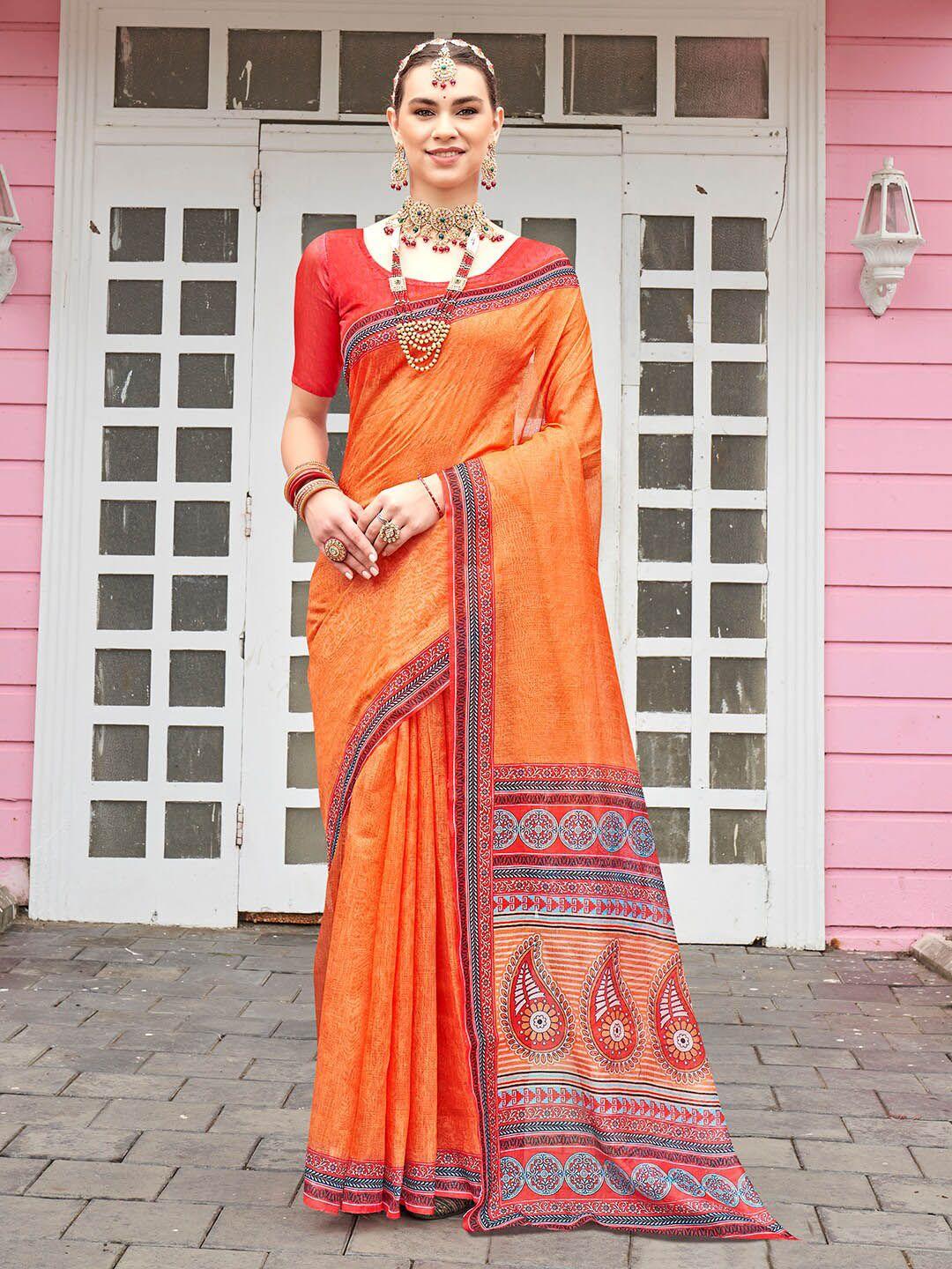 anouk orange paisley printed saree