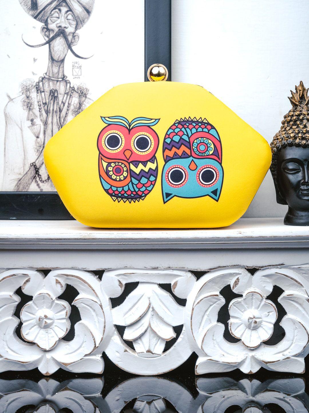 anouk owl printed box clutch with shoulder strap