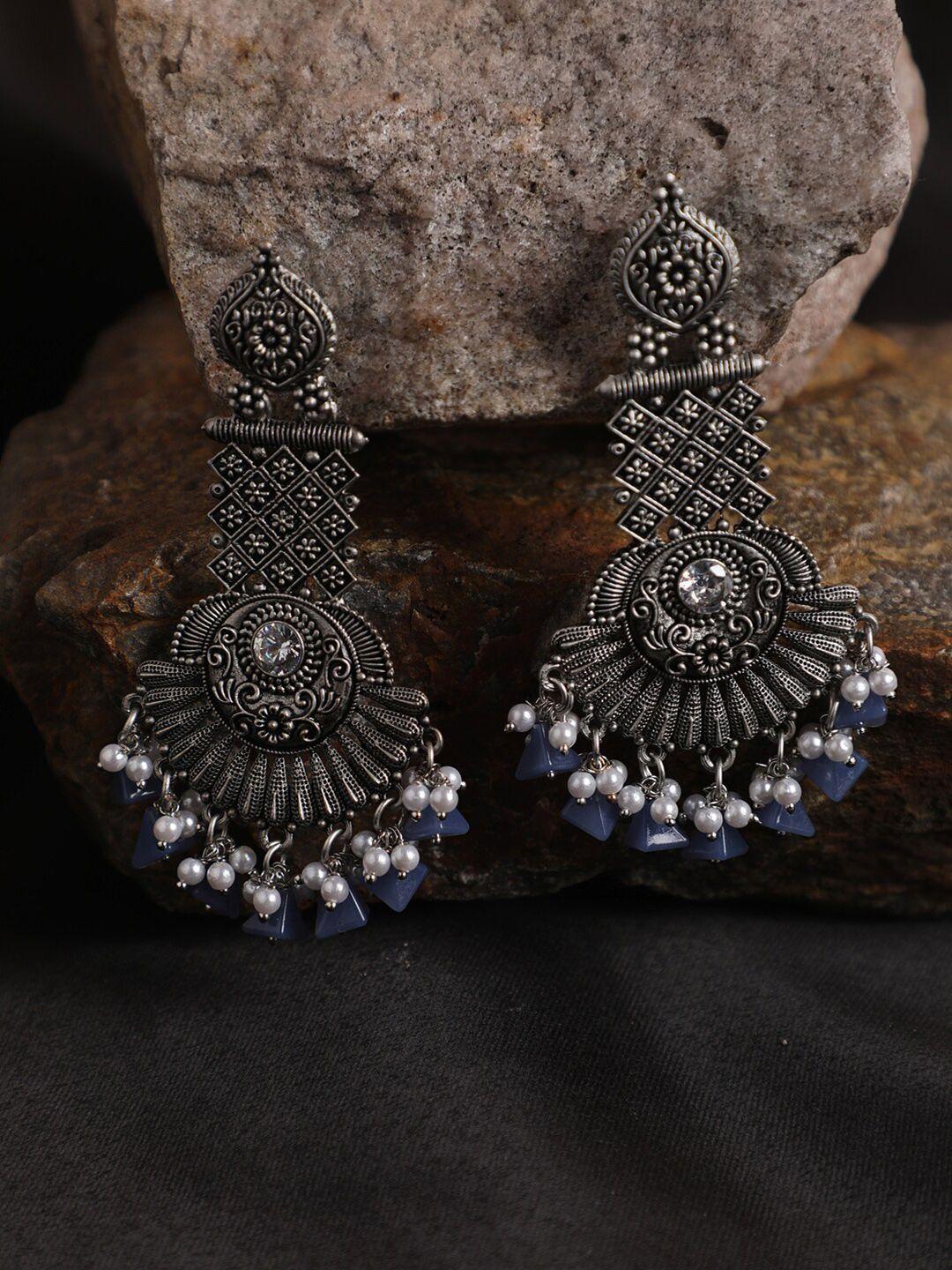 anouk oxidised silver plated classic drop earrings