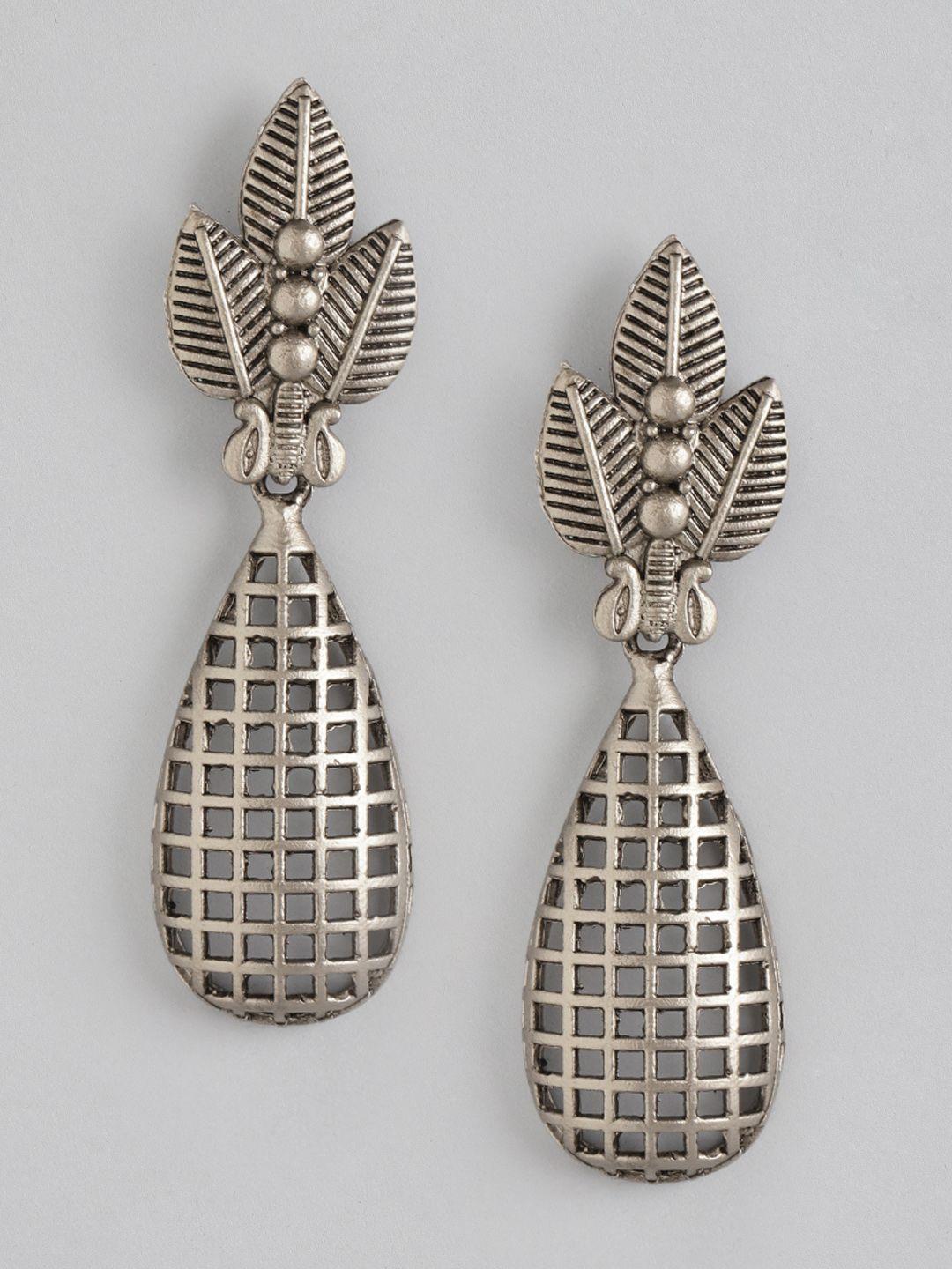 anouk oxidised silver teardrop shaped drop earrings