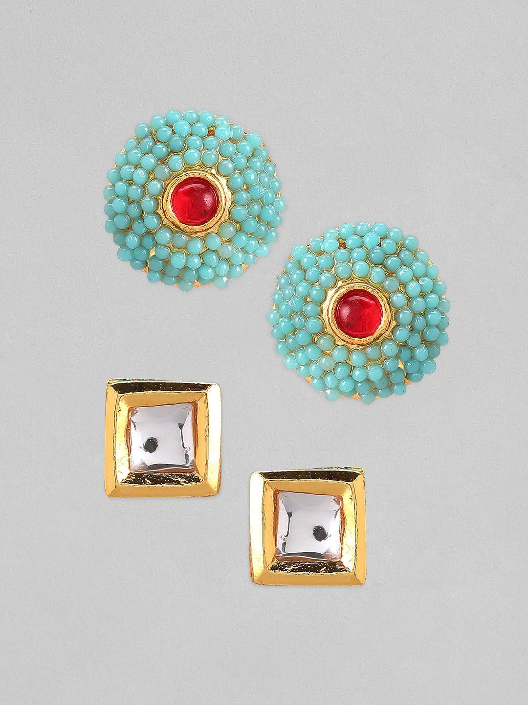 anouk pack of 2 gold-plated & green circular studs earrings