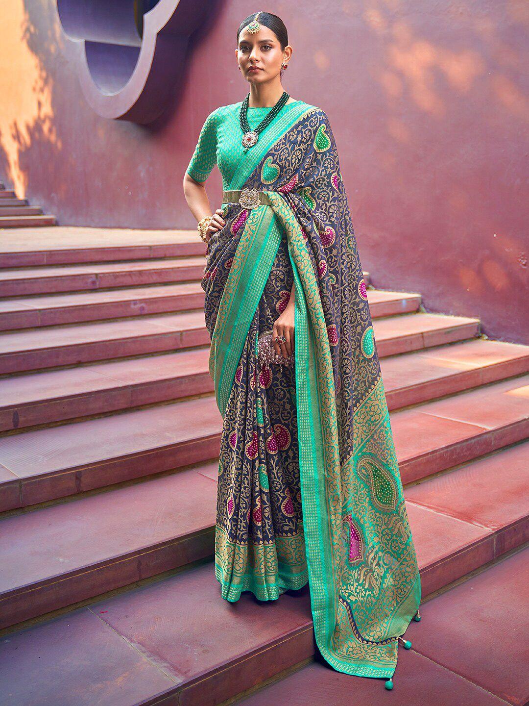 anouk paisley motifs brasso bandhani saree