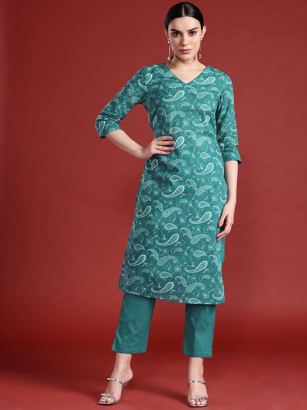 anouk paisley print pure cotton kurta with trousers