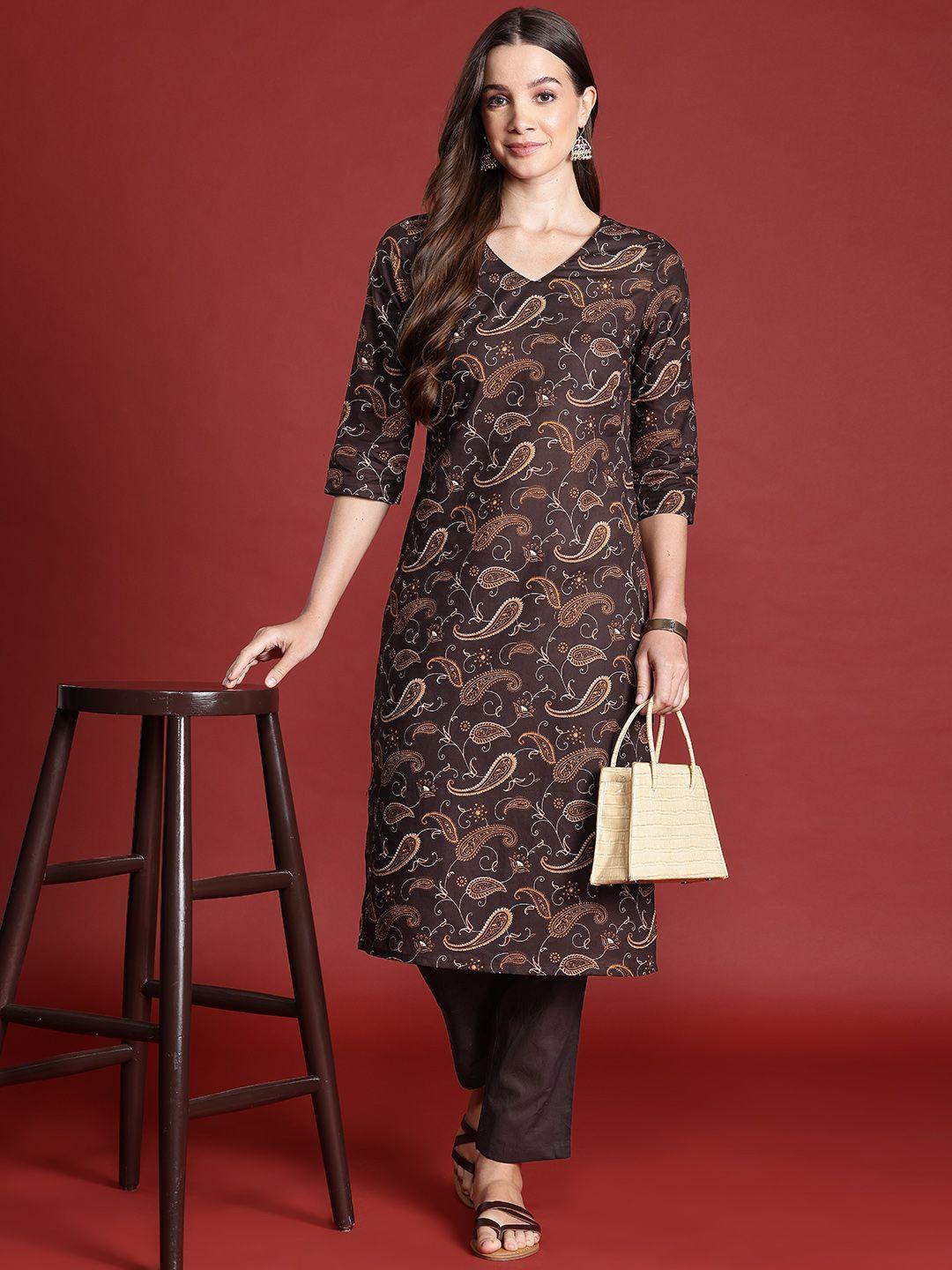 anouk paisley print pure cotton kurta with trousers